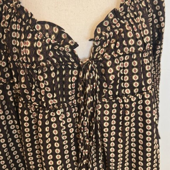 FREE PEOPLE STAR DIP TIERED SMOCKED BUTTON FRONT COTTON DRESS LARGE - Picture 8 of 12